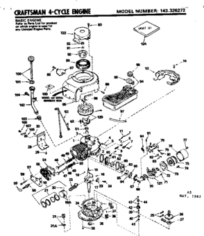 Replacement Parts Diagram and Parts List for 143326272  Craftsman Engine