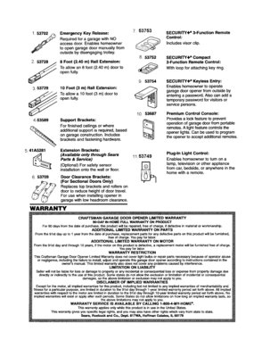 Accessories And Warranty Diagram and Parts List for 13953914D  Craftsman Garage Door Opener