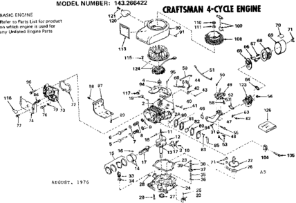 Engine Diagram and Parts List for 143266422  Craftsman Engine