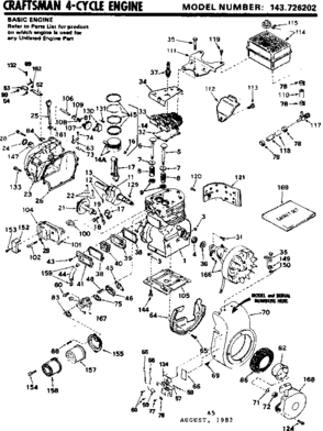 Replacement Parts Diagram and Parts List for 143726202  Craftsman Engine