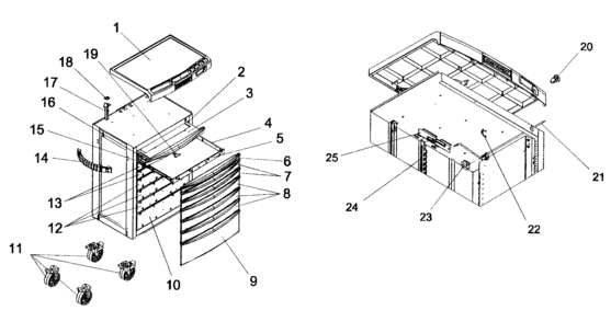 Cabinet Assy Diagram and Parts List for 706877240  Craftsman Tool Stand & Cart