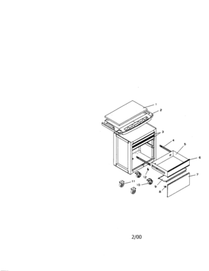 3 Drawer Roll-away W/panel Diagram and Parts List for 706652100  Craftsman Tool Stand & Cart