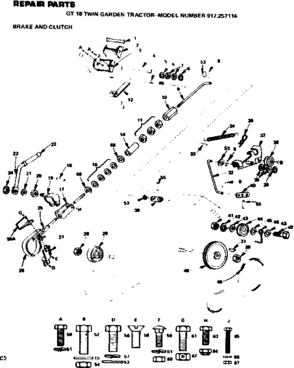 Brake And Clutch Diagram and Parts List for 917257114  Craftsman Lawn Tractor