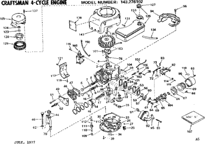 Replacement Parts Diagram and Parts List for 143276102  Craftsman Engine