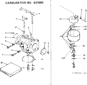 Carburetor Diagram and Parts List for 143640042  Craftsman Engine