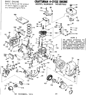 Replacement Parts Diagram and Parts List for 143657052  Craftsman Engine