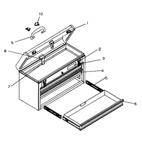 Part Location Diagram of M1023A4 Craftsman Tool box drawbolt latch