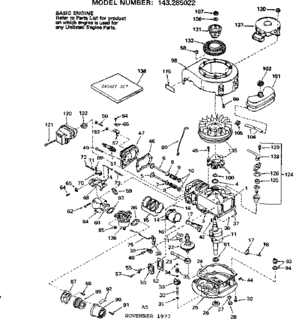 Replacement Parts Diagram and Parts List for 143285022  Craftsman Engine