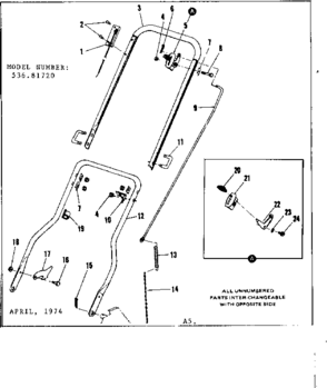 Handle Assembly Diagram and Parts List for 53681720  Craftsman Lawn Mower