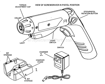 Screwdriver Diagram and Parts List for 973111370  Craftsman Cordless Drill