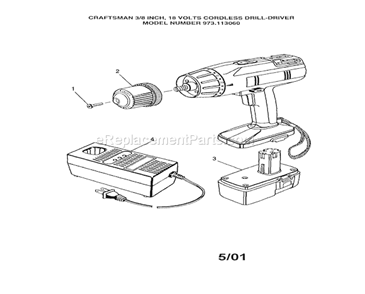 3/8" 18 Volt Cordless Dri... Diagram and Parts List for 973113060  Craftsman Cordless Drill