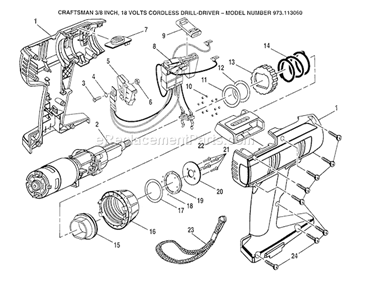 Housing Diagram and Parts List for 973113060  Craftsman Cordless Drill