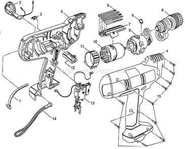 Housing Assy Diagram and Parts List for 973113290  Craftsman Cordless Drill