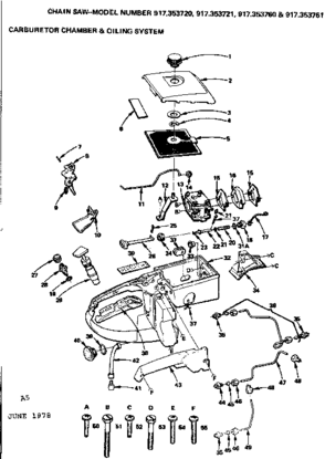 Carburetor Chamber & Oiling System Diagram and Parts List for 917353721  Craftsman Chainsaw