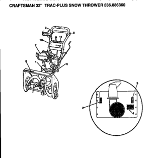 Decals Diagram and Parts List for 536886360  Craftsman Snow Blower