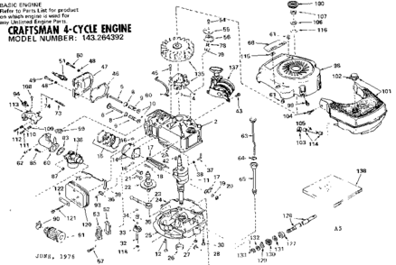Replacement Parts Diagram and Parts List for 143264392  Craftsman Engine