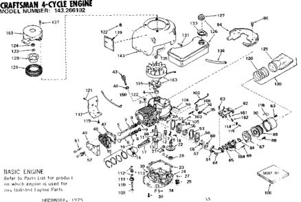 Replacement Parts Diagram and Parts List for 143266102  Craftsman Engine