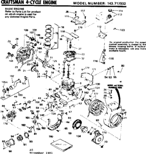 Replacement Parts Diagram and Parts List for 143717032  Craftsman Engine