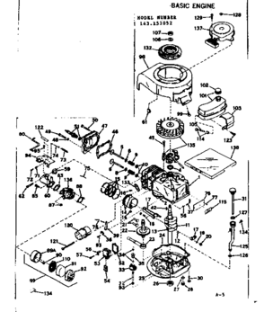 Basic Engine Diagram and Parts List for 143151052  Craftsman Engine