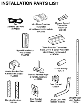 Installation Diagram and Parts List for 139536191SR  Craftsman Garage Door Opener
