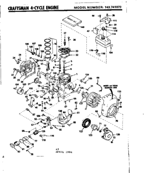 Replacement Parts Diagram and Parts List for 143741072  Craftsman Engine