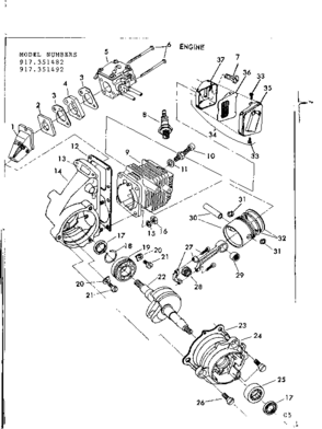Engine Diagram and Parts List for 917351482  Craftsman Chainsaw