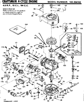 Replacement Parts Diagram and Parts List for 143304152  Craftsman Engine
