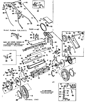 Replacement Parts Diagram and Parts List for 53681973  Craftsman Lawn Mower