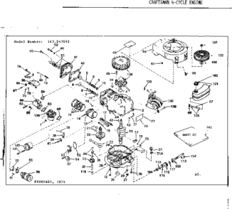 Replacement Parts Diagram and Parts List for 143243042  Craftsman Engine