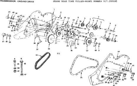 Transmission-ground Drive Diagram and Parts List for 917299591  Craftsman Tiller