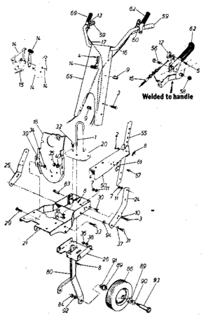 Handle Assembly Diagram and Parts List for 247298711  Craftsman Tiller