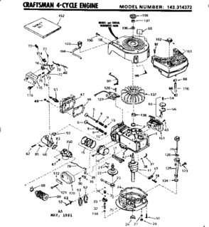 Replacement Parts Diagram and Parts List for 143314372  Craftsman Engine