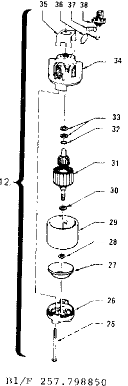 Motor Assembly Diagram and Parts List for 257798850  Craftsman Snow Blower