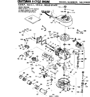 Replacement Parts Diagram and Parts List for 143315032  Craftsman Engine
