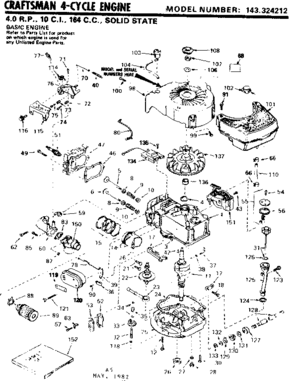 Replacement Parts Diagram and Parts List for 143324212  Craftsman Engine