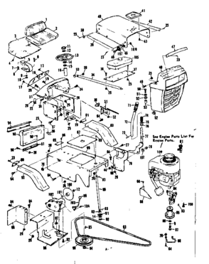 Grill, Seat, And Engine Mount Assemblies Diagram and Parts List for 13196601  Craftsman Engine