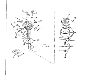 Carburetor No. 631101 Diagram and Parts List for 143176042  Craftsman Engine