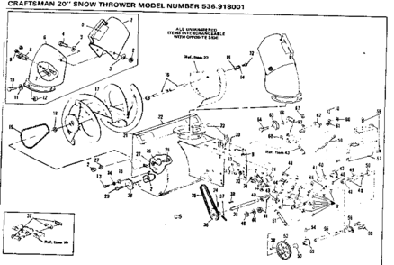 Chute And Impeller Diagram and Parts List for 536918001  Craftsman Snow Blower