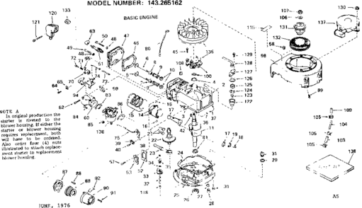 Replacement Parts Diagram and Parts List for 143265162  Craftsman Engine