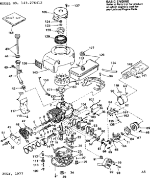Replacement Parts Diagram and Parts List for 143276412  Craftsman Engine