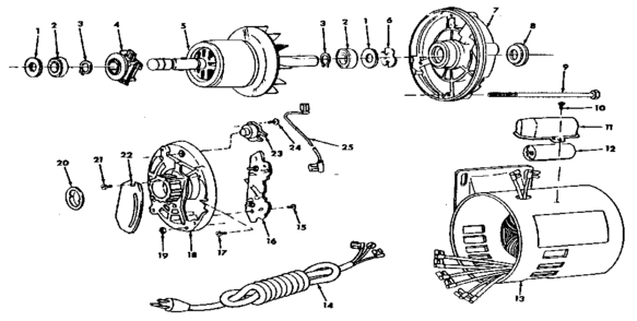Motor 62860 Diagram and Parts List for 62860  Craftsman Power Motor