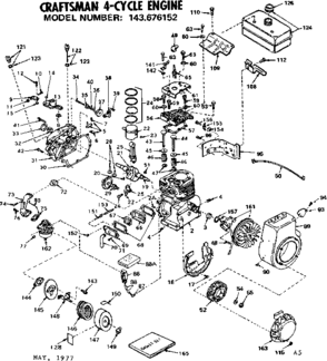Engine Diagram and Parts List for 143676152  Craftsman Engine