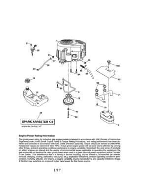 Engine Diagram and Parts List for 917203900  Craftsman Lawn Tractor