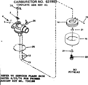 Carburetor Diagram and Parts List for 143274142  Craftsman Engine