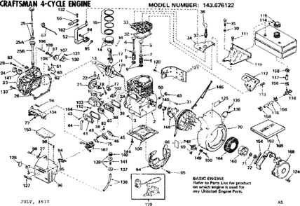 Engine Diagram and Parts List for 143676122  Craftsman Engine