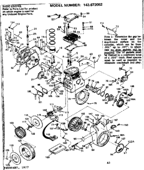 Replacement Parts Diagram and Parts List for 143672052  Craftsman Engine
