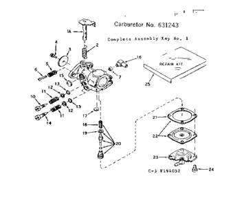 Carburetor No. 631243 Diagram and Parts List for 143194052  Craftsman Engine