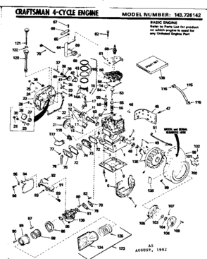 Replacement Parts Diagram and Parts List for 143726142  Craftsman Engine