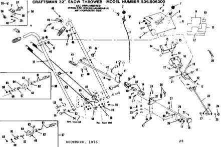 Handle Assembly Diagram and Parts List for 536906200  Craftsman Snow Blower