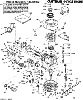Replacement Parts Diagram and Parts List for 143285062  Craftsman Engine